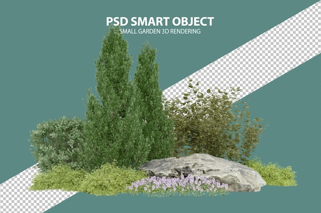 Realistico piccolo giardino rendering 3D di oggetti isolati
