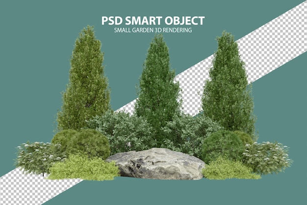 Realistico piccolo giardino rendering 3D di oggetti isolati