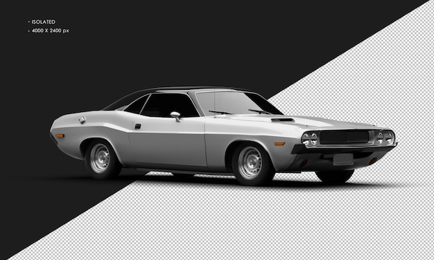 Realistisch isolierter metallgrauer klassischer Sportmuskelwagen aus der rechten Vorderseite