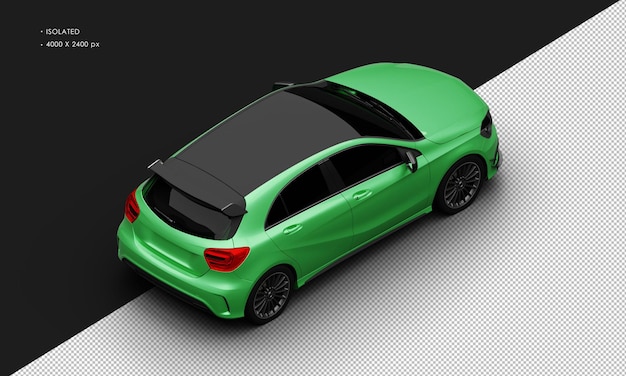 Realistisch isolierter metallgrüner eleganter moderner Sportwagen von oben rechts hinten