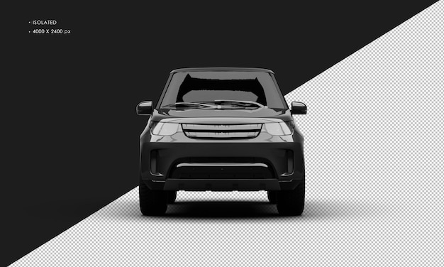 Realistisch isolierter schwarzer metallischer eleganter moderner SUV aus der Vorderseite