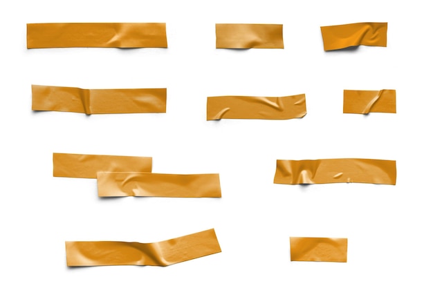 Realistische 10 Sätze orangefarbenes Klebeband isoliert Hintergrund
