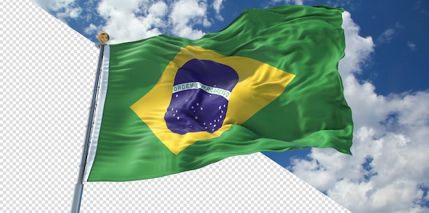Realistische 3D-Darstellung der Brasilien-Flagge transparent