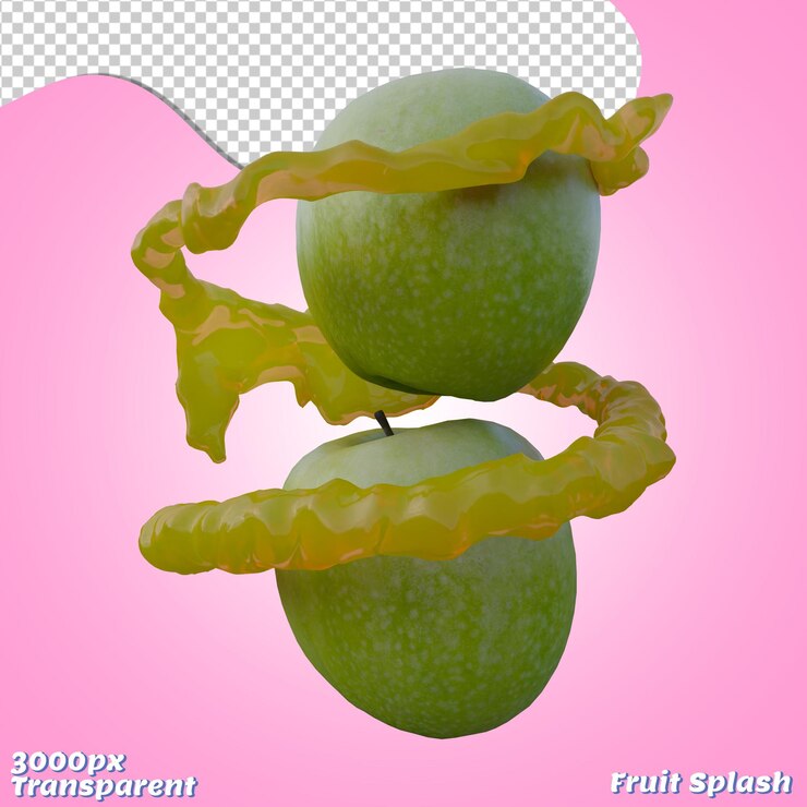 PSD realistische 3d-darstellung von green apple splash, ideal für kommerzielle und designzwecke