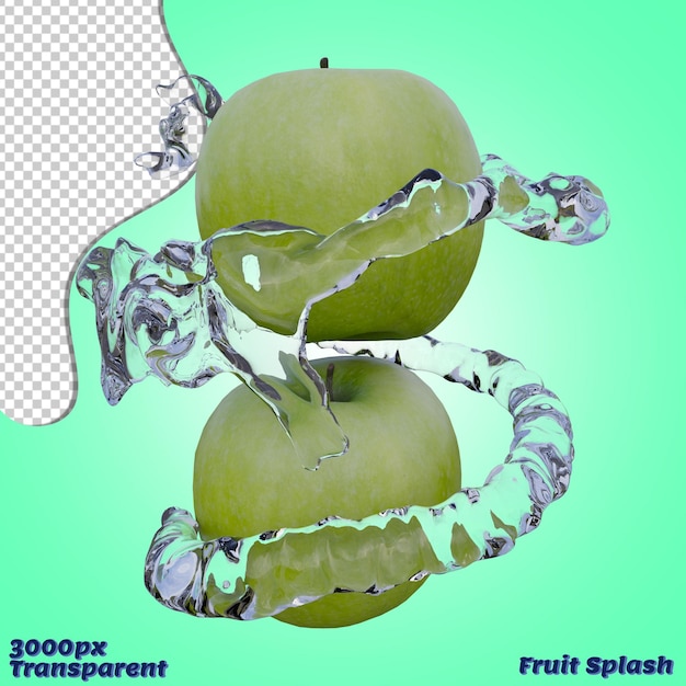 Realistische 3D-Darstellung von Green Apple Splash, ideal für kommerzielle und Designzwecke