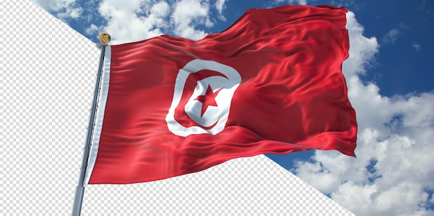 Realistische 3d-renderings tunesische flagge transparent