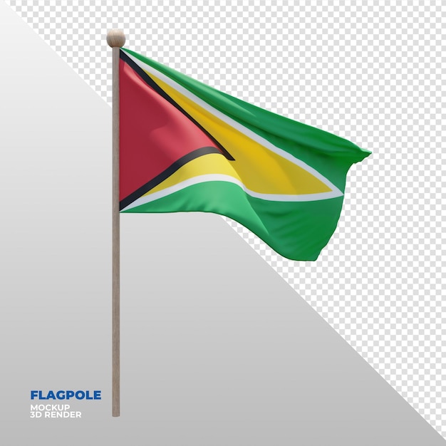 PSD realistische 3d-texturierte fahnenmastflagge von guyana