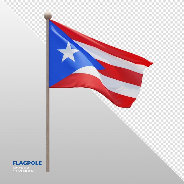 Realistische 3d-texturierte fahnenmastflagge von puerto rico