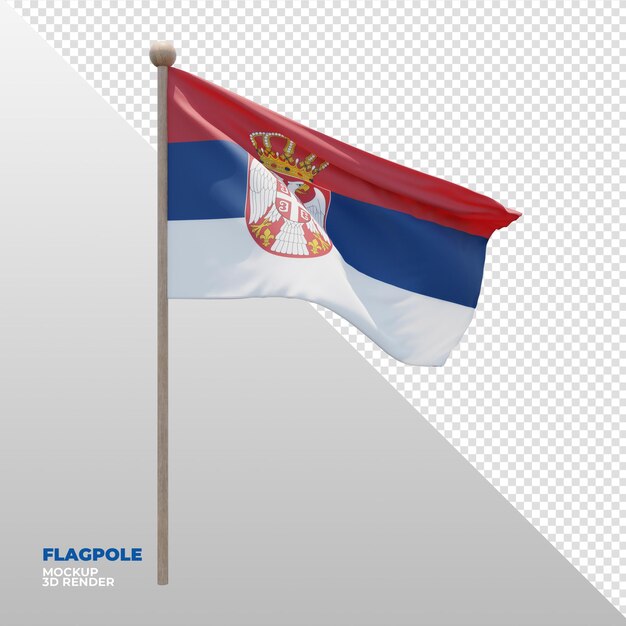 Realistische 3d-texturierte fahnenmastflagge von serbien