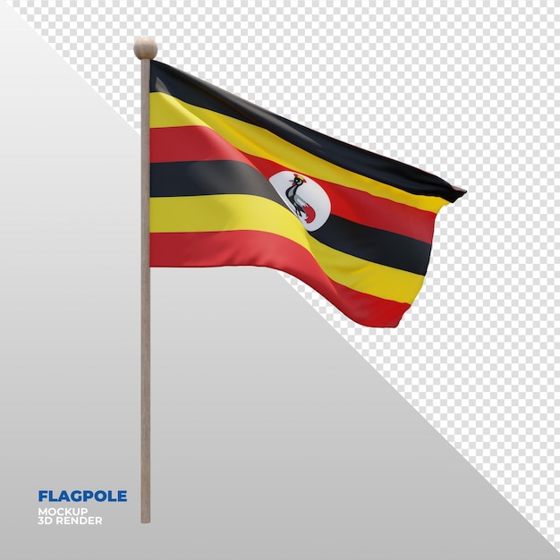 PSD realistische 3d-texturierte fahnenmastflagge von uganda