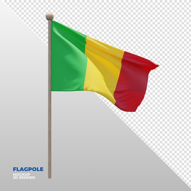 Realistische 3D-texturierte Fahnenstange Flagge von Mali