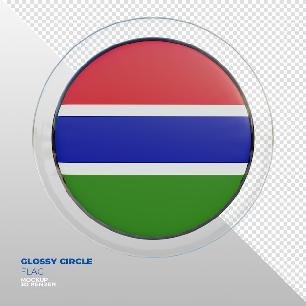 Realistische 3d-texturierte glänzende kreisflagge von gambia