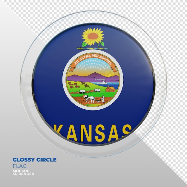 PSD realistische 3d-texturierte glänzende kreisflagge von kansas