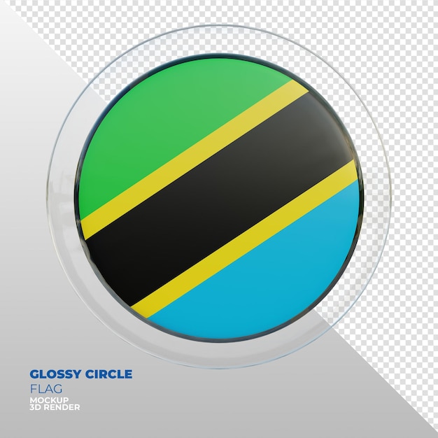 Realistische 3d-texturierte glänzende kreisflagge von tansania