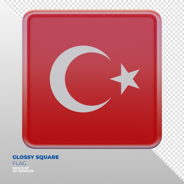 Realistische 3d-texturierte glänzende quadratische flagge der türkei