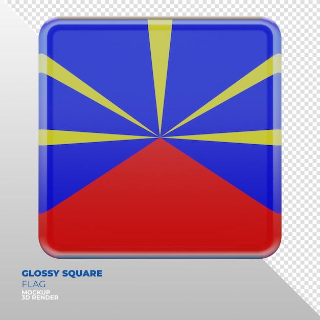 PSD realistische 3d-texturierte glänzende quadratische flagge des strahlenden vulkans reunion