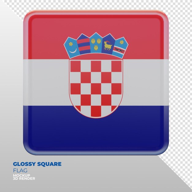 PSD realistische 3d-texturierte glänzende quadratische flagge kroatiens