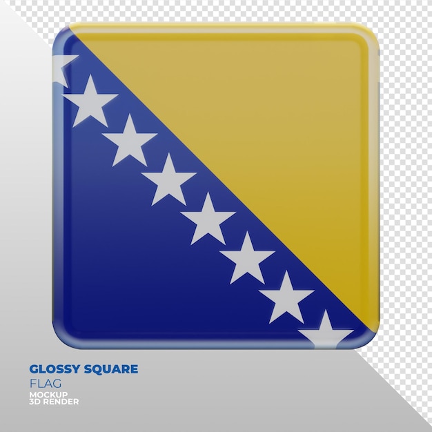 PSD realistische 3d-texturierte glänzende quadratische flagge von bosnien und herzegowina