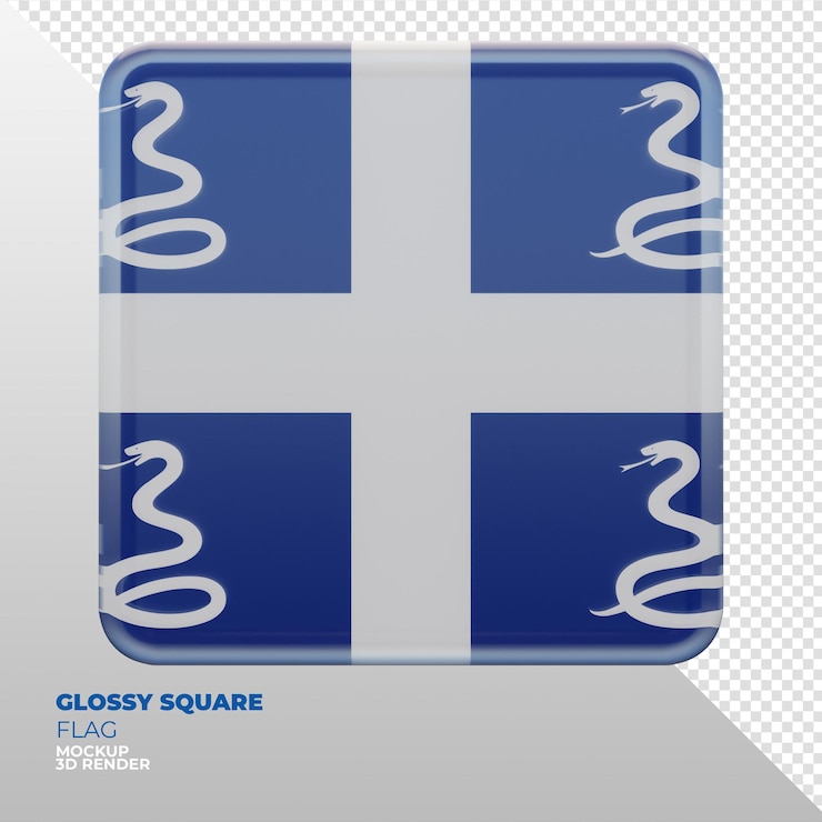 PSD realistische 3d-texturierte glänzende quadratische flagge von drapeau aux serpents de la martinique