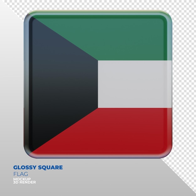 Realistische 3d-texturierte glänzende quadratische flagge von kuwait