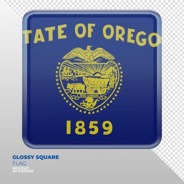 Realistische 3D-texturierte glänzende quadratische Flagge von Oregon