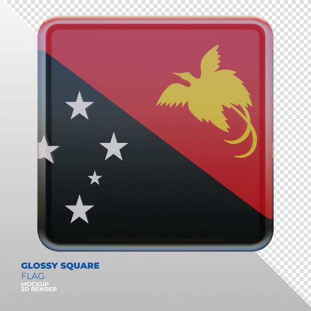 PSD realistische 3d-texturierte glänzende quadratische flagge von papua-neuguinea