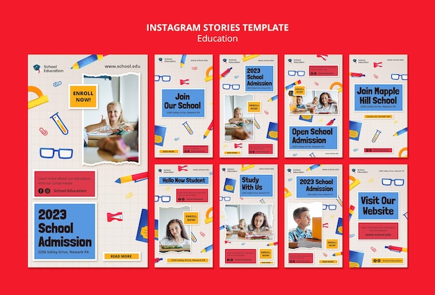 PSD realistische bildung instagram geschichten vorlagendesign