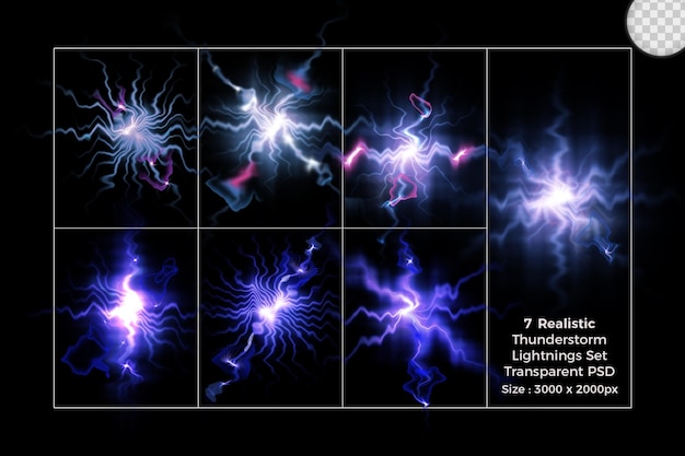Realistische blitzsammlung isolierter blitze auf transparentem set