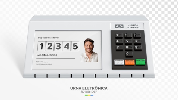 Realistische brasilianische Stimmzettel Urna Eletronica Mockup 3D-Render für brasilianische Wahlen