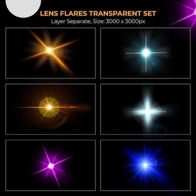 Realistische bunte lens flare lichter effektsammlung