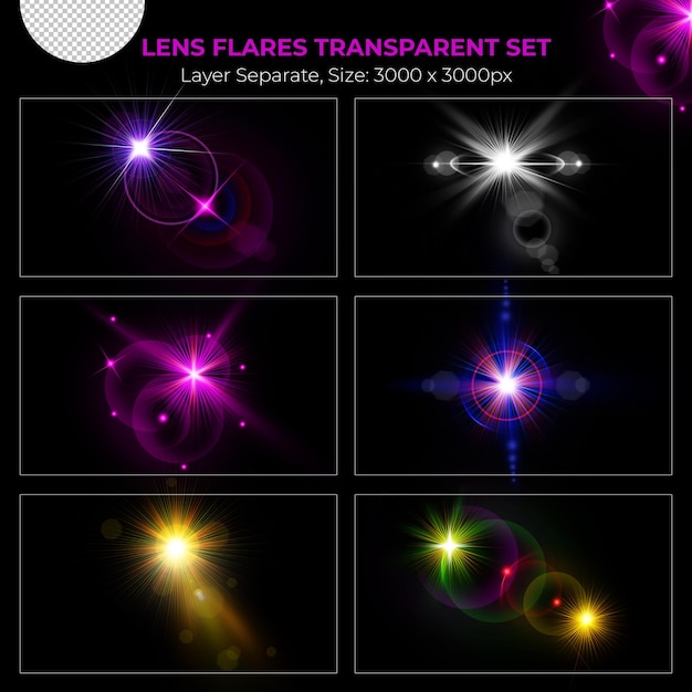 PSD realistische bunte lens flare lichter effektsammlung