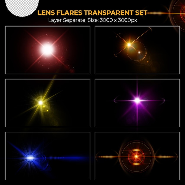 Realistische bunte lens flare lichter effektsammlung