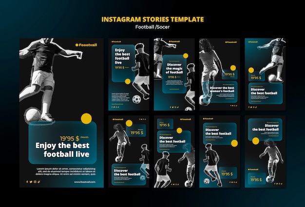 Realistische Designvorlage für Fußball-Instagram-Geschichten