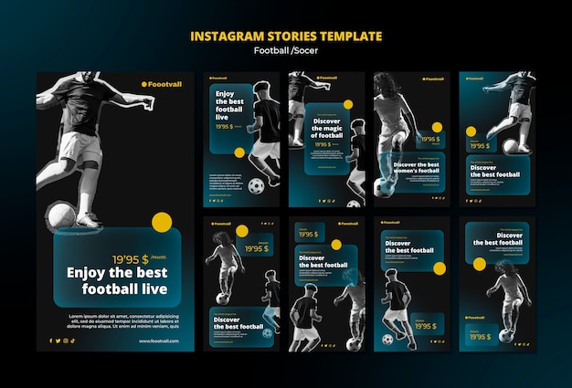 Realistische designvorlage für fußball-instagram-geschichten