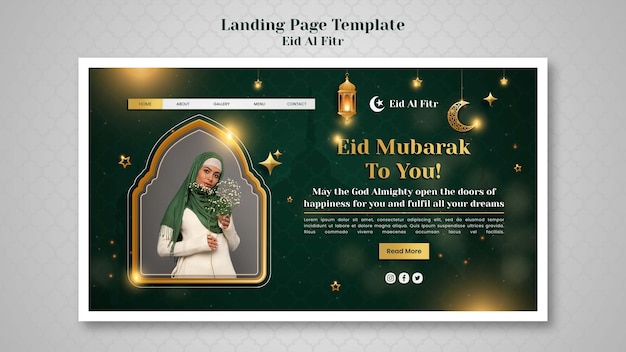 PSD realistische eid al-fitr landing page designvorlage