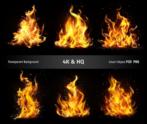 Realistische Feuerflammen mit blauen Feuer-Effekten-Set PNG-Bilder