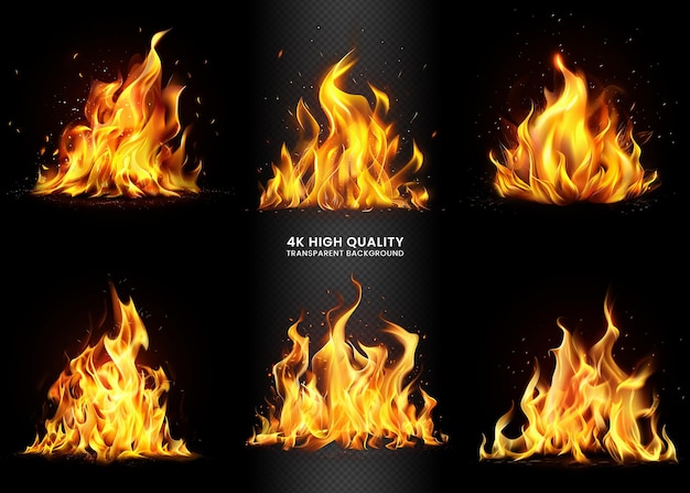 Realistische Feuerflammen mit blauen Feuer-Effekten-Set PNG-Bilder
