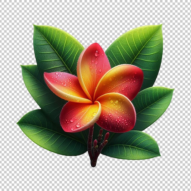 PSD realistische frangipani-blüten mit blättern isoliert premium-psd-transparenter hintergrund ai generativ