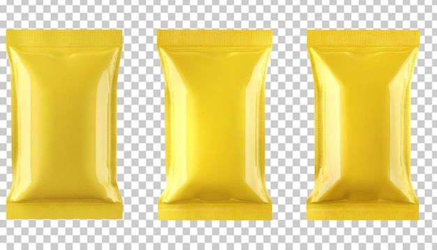 PSD realistische gelbe plastik-snack-tasche mit isolierung auf durchsichtigem hintergrund.