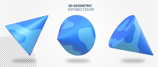 PSD realistische geometrie des 3d-konus mit blauer textur
