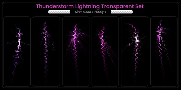 PSD realistische gewitterblitz transparent set