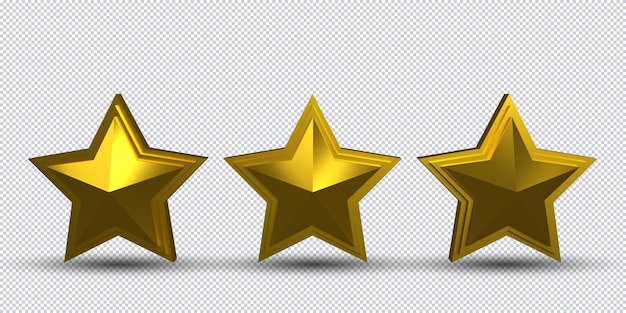 Realistische goldene Sterne setzen isoliertes 3D für Kundenbewertungs-Feedback-Überprüfung und Dekorationspreis