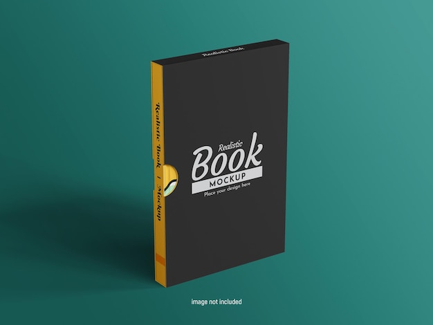 Realistische hardcover-buch-psd-mockup mit slipcase