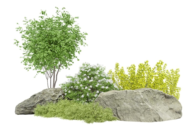 Realistische kleine Garten-3D-Darstellung isolierter Objekte