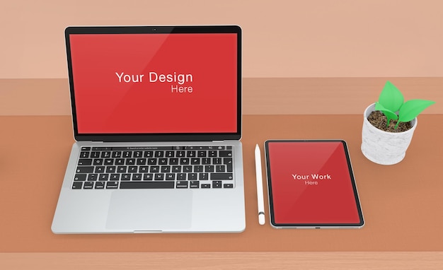 Realistische Laptop- und Pad-isolierte Render-PSD