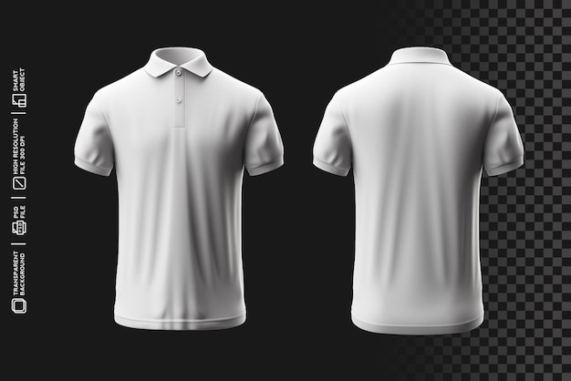 Realistische PSD-Vorlage für Polo-T-Shirts vorne und hinten für eine nahtlose Präsentation ohne Hintergrund