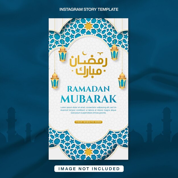 Realistische Ramadan Mubarak Banner Vorlage für Instagram Stories Design mit islamischem Muster