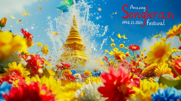 PSD realistische songkran banner vorlage mit songkran festival von thailand wasser spritzer hintergrund