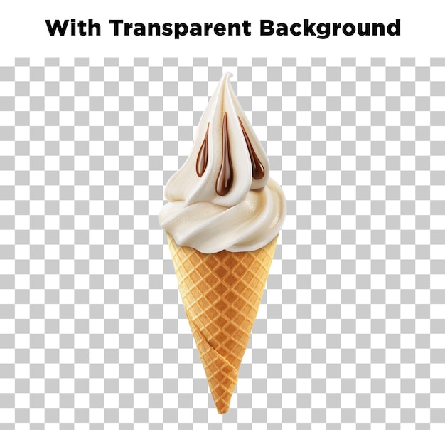 Realistische Vanille-Soft-Serve-Eis-Kegel mit Schokoladen-Sauce