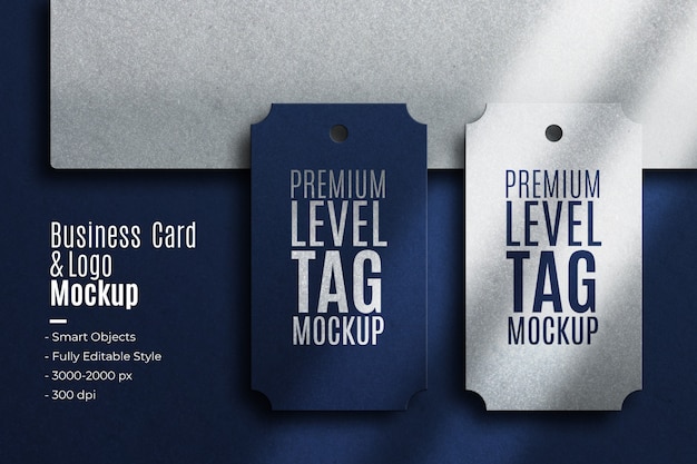 Realistische visitenkarte und level-tag-logo-modell